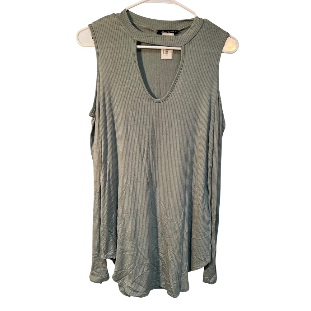 Final Touch Womens Size Large Cold Shoulder Blouse Sage Green Ribbed Long Sleeve